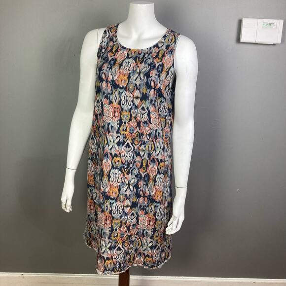 Garnet Hill Linen Dress size 8 sheath Ikat tribal batik colorful boho office - Picture 16 of 16